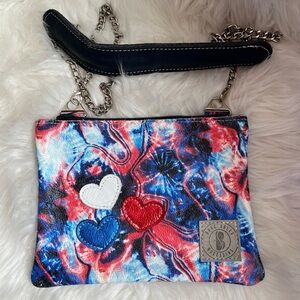 BareSoles Bare Bag Handcrafted Heart-Patch Leather Long Chain Strap Sz 9x8